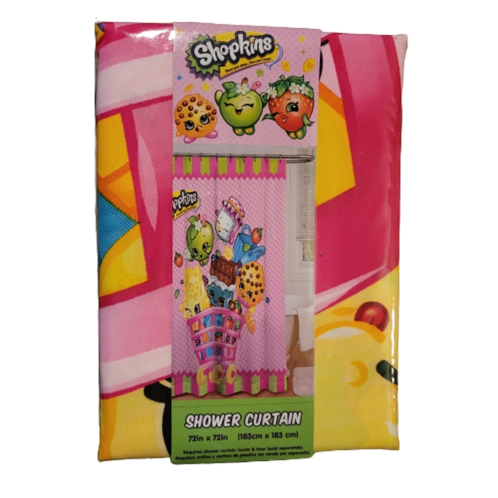Shopkins Shower Curtain  72in x 72in Pink  Polyester Children's Bathroom  NEW